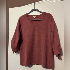 Garnet Hill Cashmere Soft V-Neck Sweater Tie Sleeves